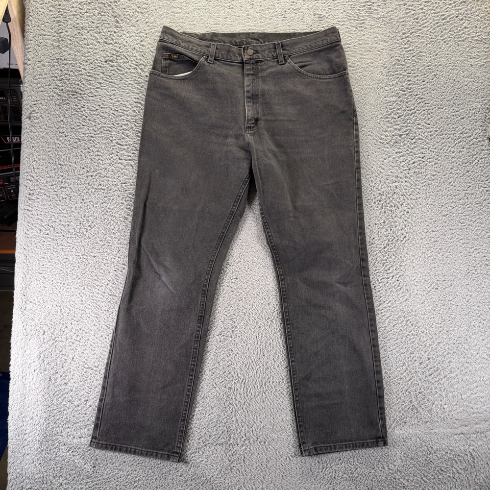 Vintage Lee Jeans Mens 38x32 Black Cotton Denim Straight Workwear Travel Utility